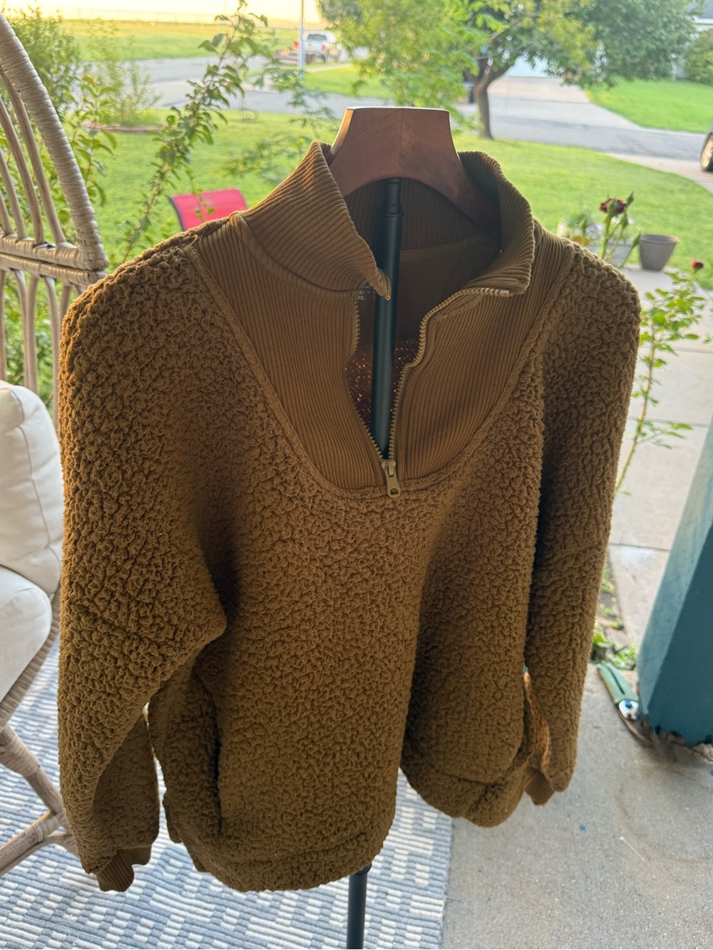 Aerie Camel Brown Fleece Sherpa Quarter-Zip Turtleneck Pullover Size XS - Picture 2 of 16